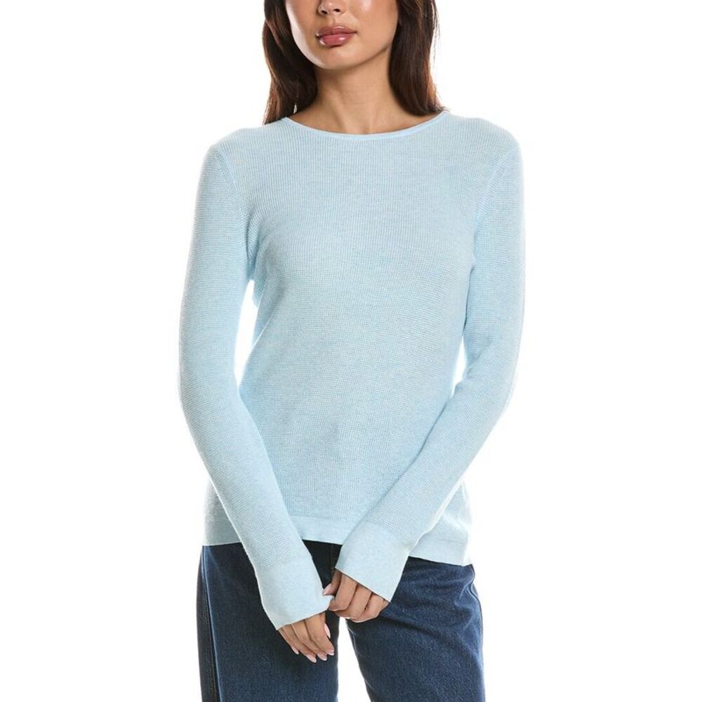 Forte Cashmere Womens  Thermal Crewneck Cashmere-Blend Sweater, Grey